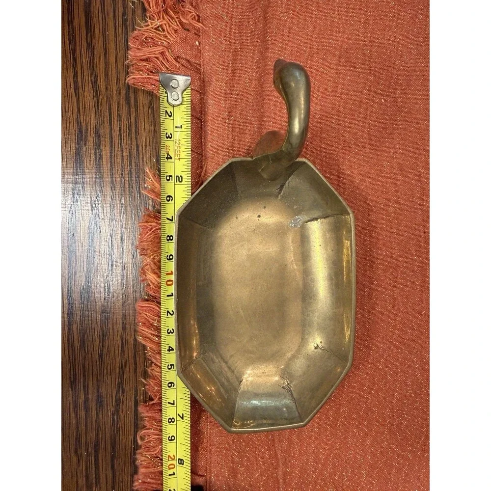 Vintage Brass Swan Trinket Dish Mid Century Modern Octagonal Bowl